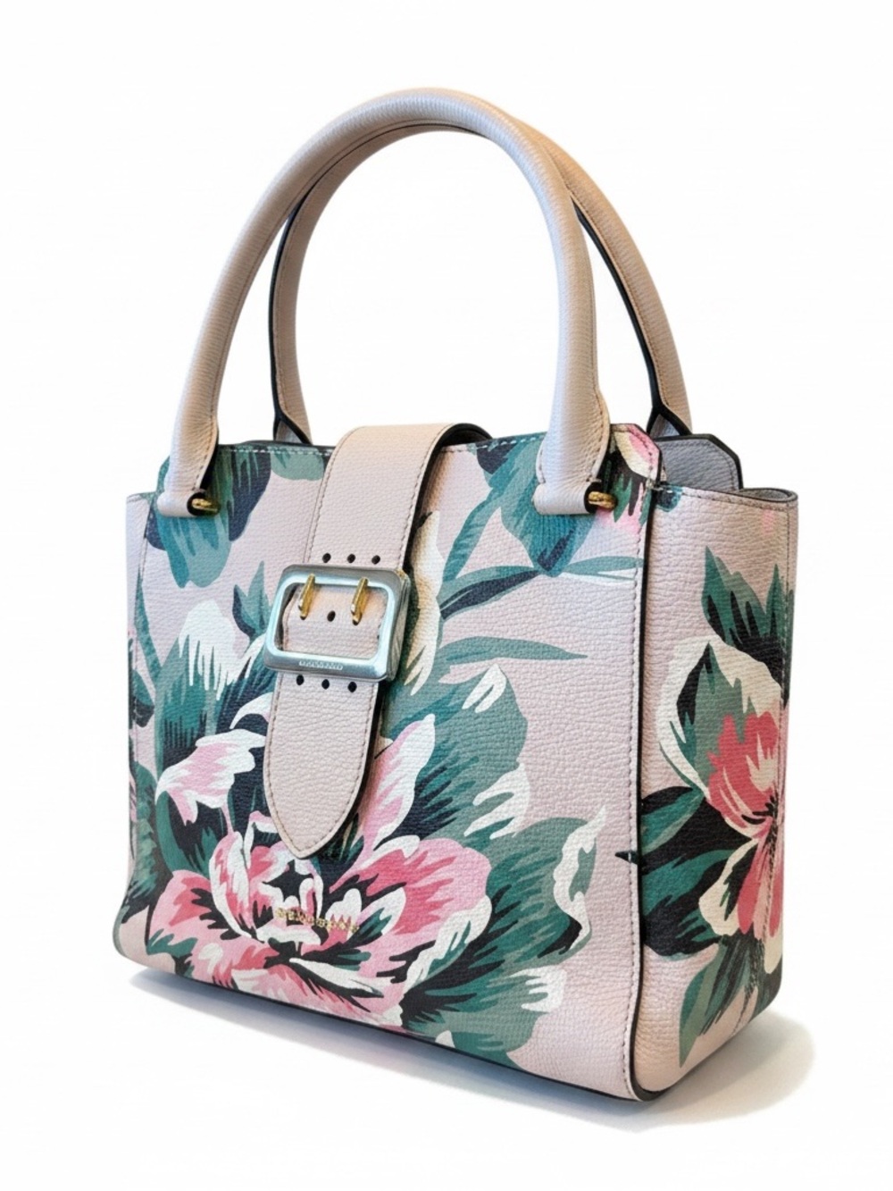 Burberry Pink Floral Leather Satchel with Green Accents - Picture 2 of 15